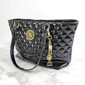 Anne Klein Black Patent Leather Quilted Purse